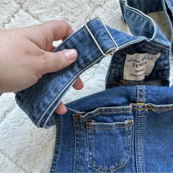 Love Tree | Denim Overall Shorts Shortalls Raw Hem Cuff Shorts | Size Small - Picture 5 of 9